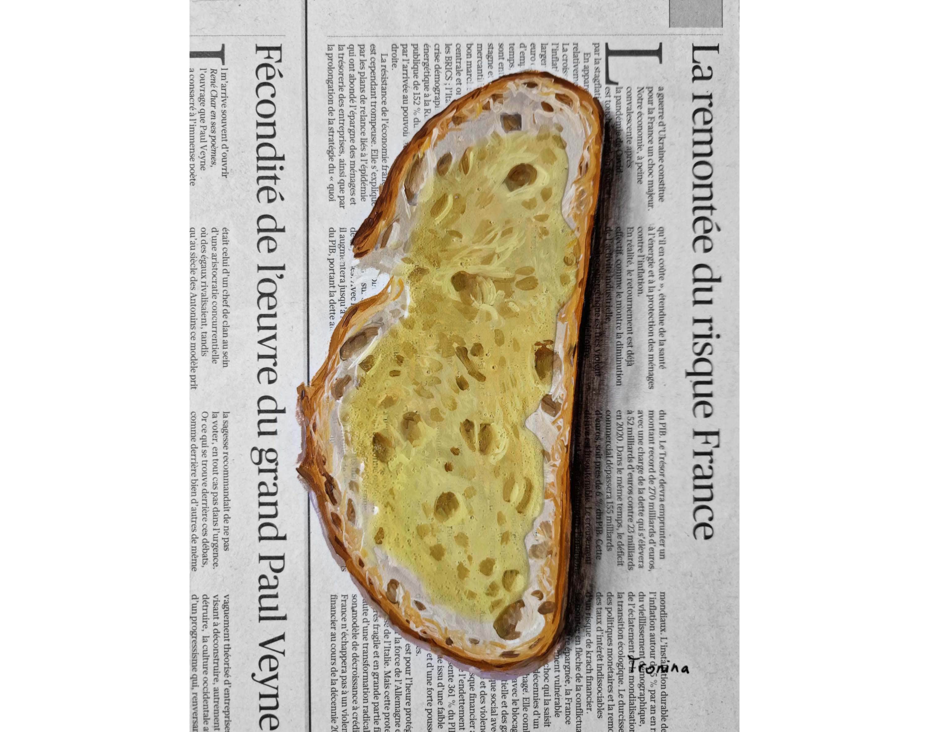 Honey Bread 3D Painting on Newspaper Breakfast Painting - Etsy