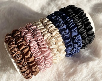 2pcs 100% Mulberry Silk Skinny Scrunchies, Gentle Silk Hair Ties, No Tugging/Kinks