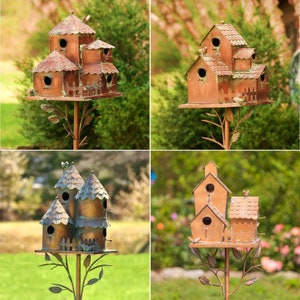 Country Style Iron Birdhouse Stakes Multiple Options afbeelding 1