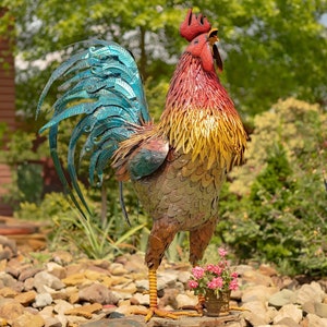 5.5 Foot Tall Iron Rooster Garden Statue