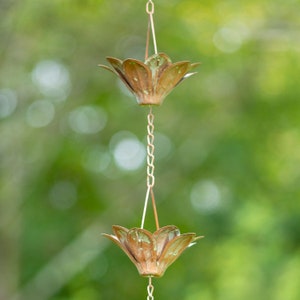 76" Long Iron Rain Chain with Daisies in Antique Bronze