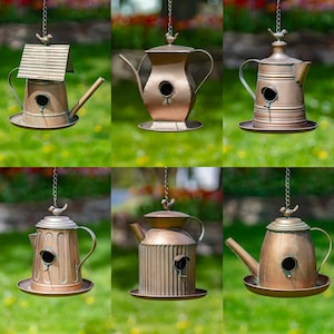 Hanging Copper Finish Birdhouses in 6 Styles