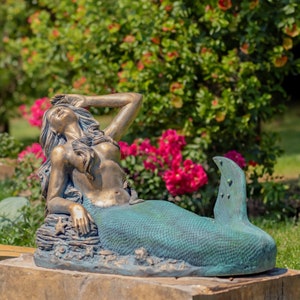 38&quot; Long Mermaid Reclining on Rock Garden Statue