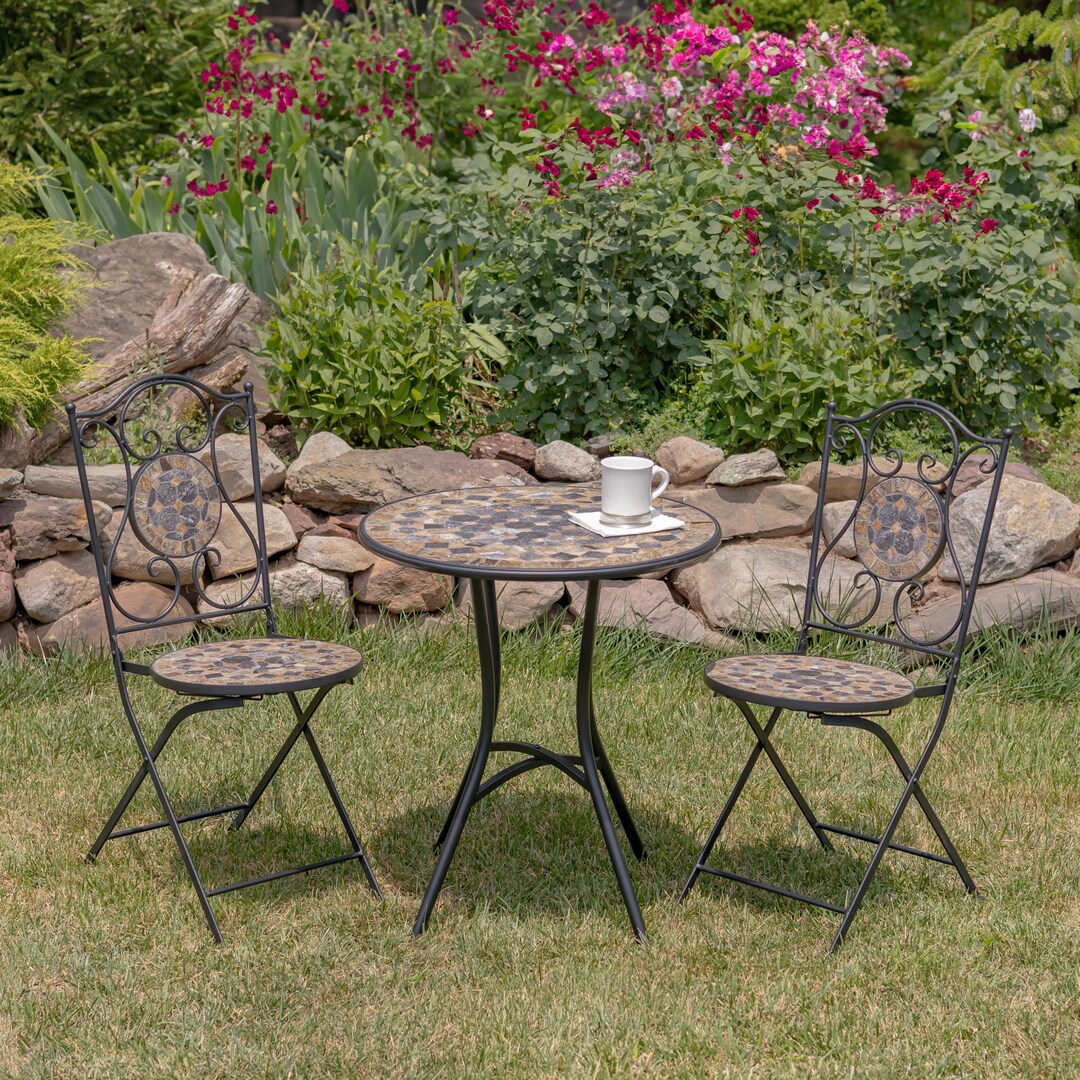 Mosaic Bistro Set - Stone Grey & Tan 
