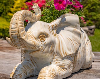 20" Hand Painted Ceramic Elephant Planter "Namibia"