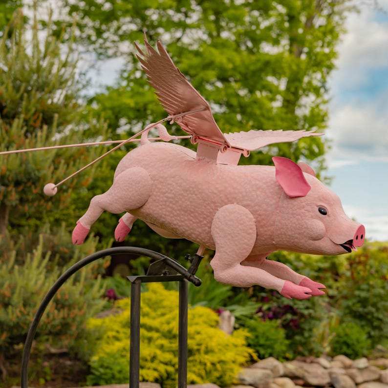 6.5ft. Tall Flying Pig Iron Rocking Stake 
