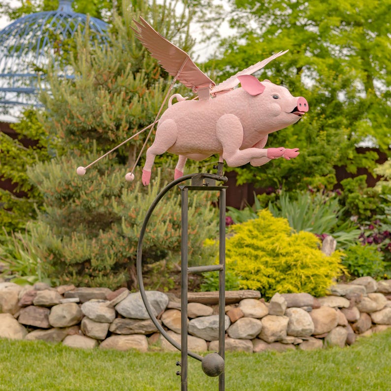 6.5ft. Tall Flying Pig Iron Rocking Stake 