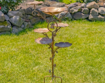 43.75&quot; Tall Multi-Tier Blossom-Shaped Iron Birdbath Garden Stake &quot;Camellia&quot;