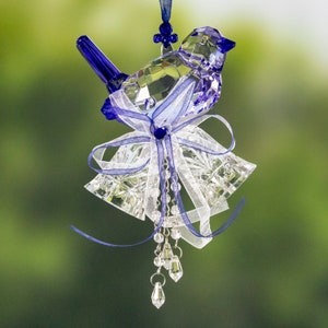 Crystal Quality Multi-Toned Acrylic Sparrows with Bells Hanging Ornament in Assorted Colors