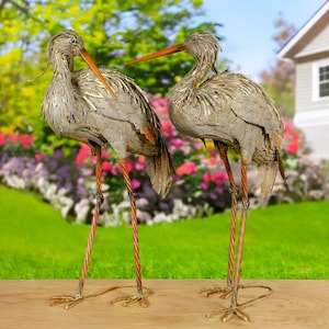 Set of 2 Great Blue Heron Metal Outdoor Figurines