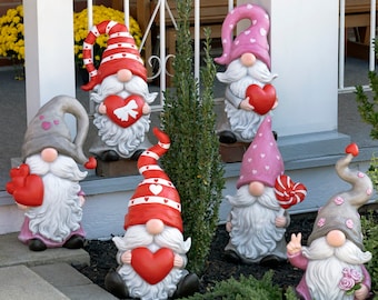 21" Tall Valentine's Day Garden Magnesium Gnomes "The Valentinos" in Assorted Styles