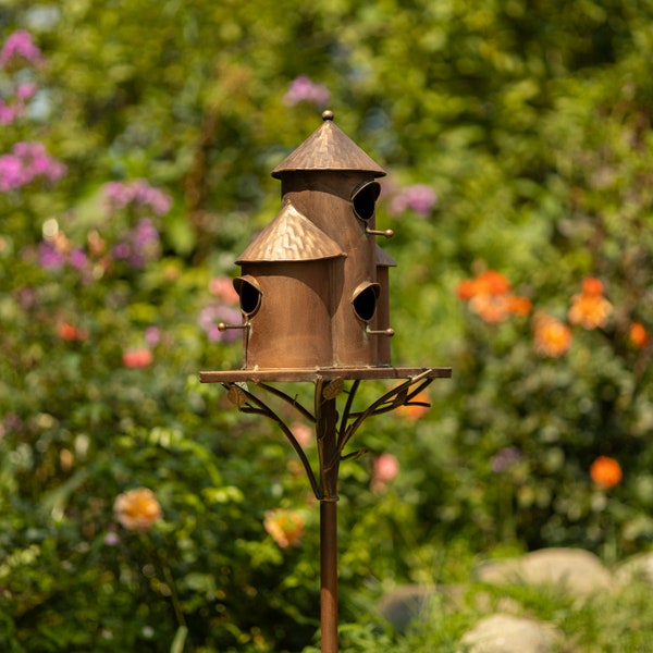 Plump Cylinder Triple Birdhouse Stake- Available in 2 Colors