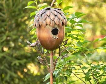 65.25" Tall Acorn Shaped Copper Birdhouse Stake