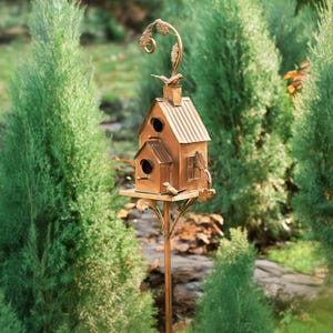 75" Tall Two Tier Home Copper Birdhouse Garden Stake "Lansdale"