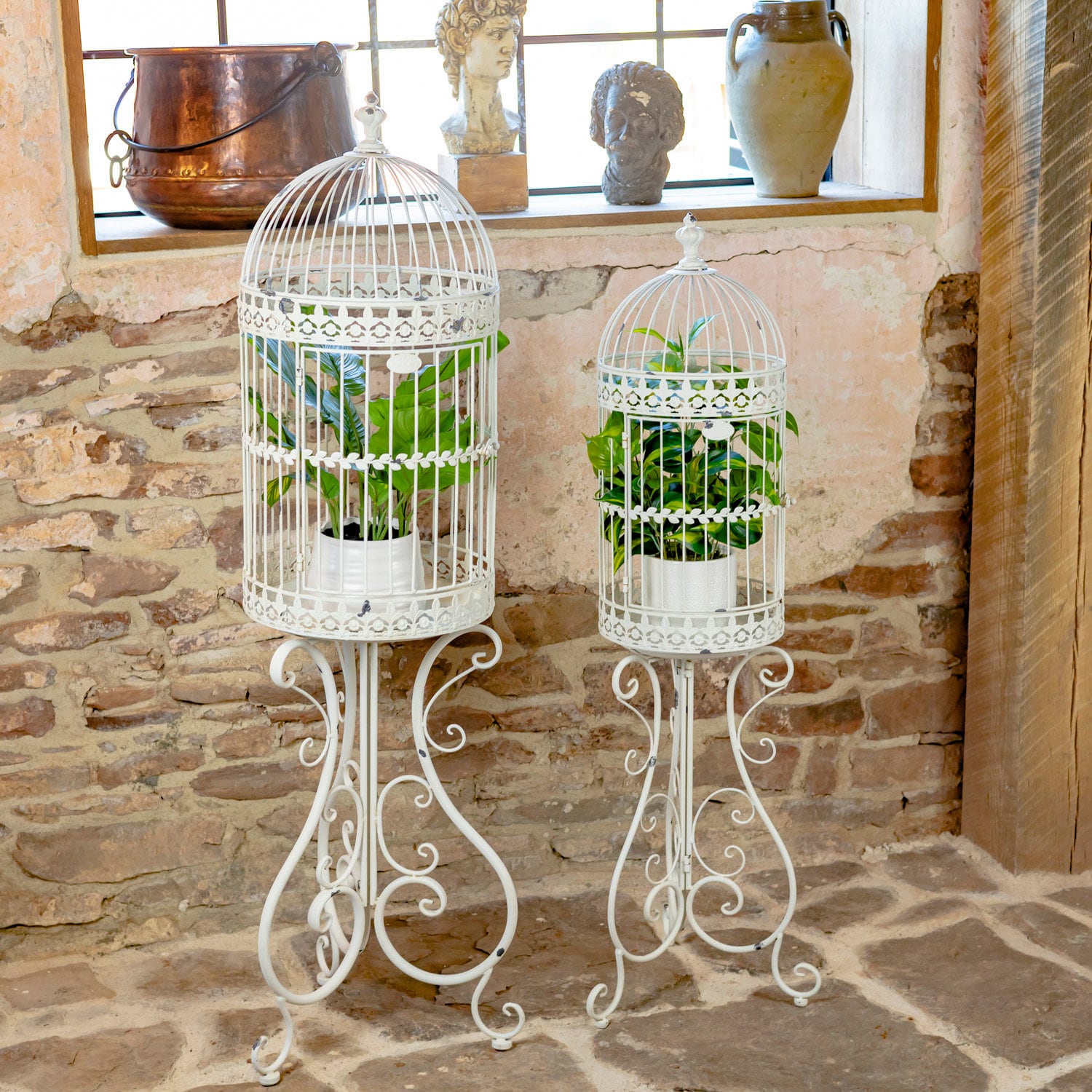 Set of 2 Victorian Style Metal Birdcage Planters "Copenhagen 1843" in Assorted Colors