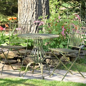Three Piece Metal Bistro Set with 2 Folding Chairs and Round Table Color Option