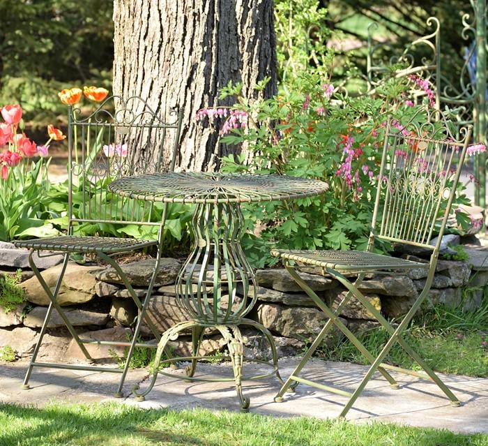 Three Piece Metal Bistro Set With 2 Folding Chairs and Round Table Color Option