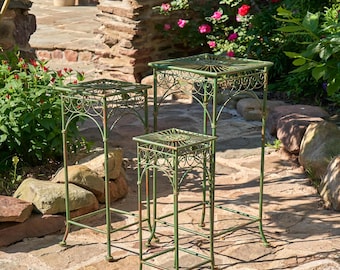 Set of 3 Square Metal Plant Stand Tables &quot;Copenhagen 1843&quot; in Assorted Colors