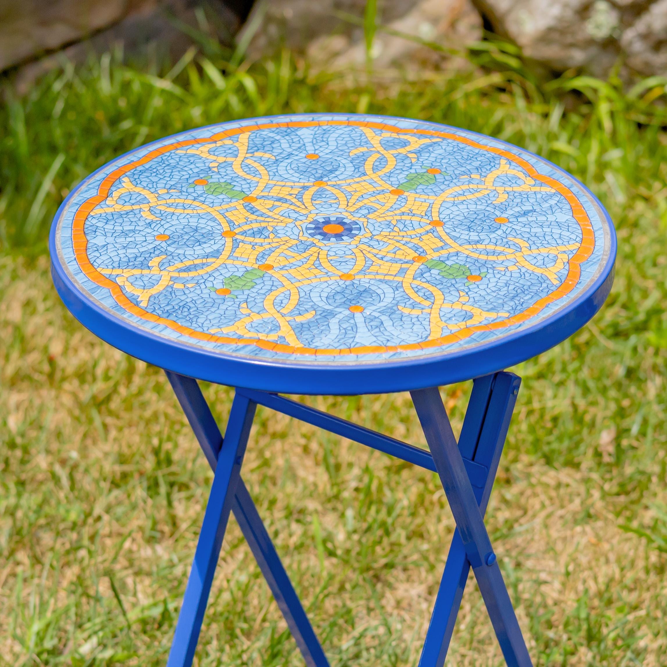 管567☆イタリア製☆アンティーク☆猫脚☆天板ガラス☆ネストテーブル☆2台セット Mosaic Bistro Set - Teal & Gold 