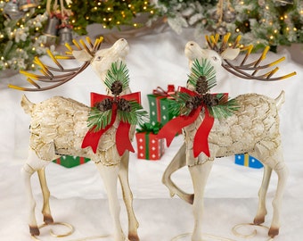 Set of 2 31.5" Tall Medium Iron Reindeer with Pinecone Bow