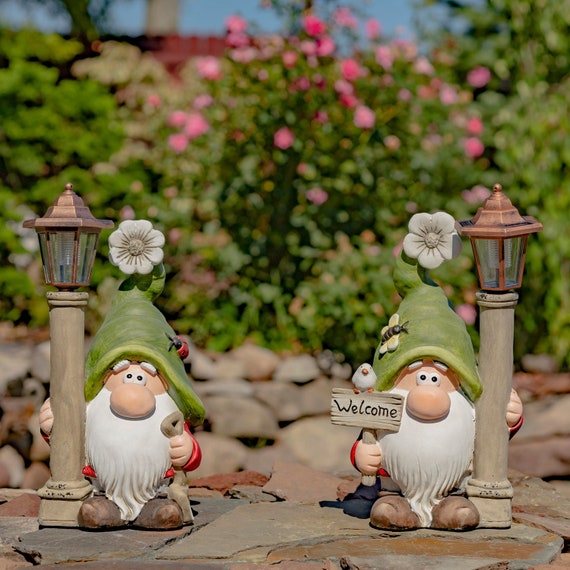 Set of 2 Spring Garden Gnomes With Solar Lanterns - Etsy