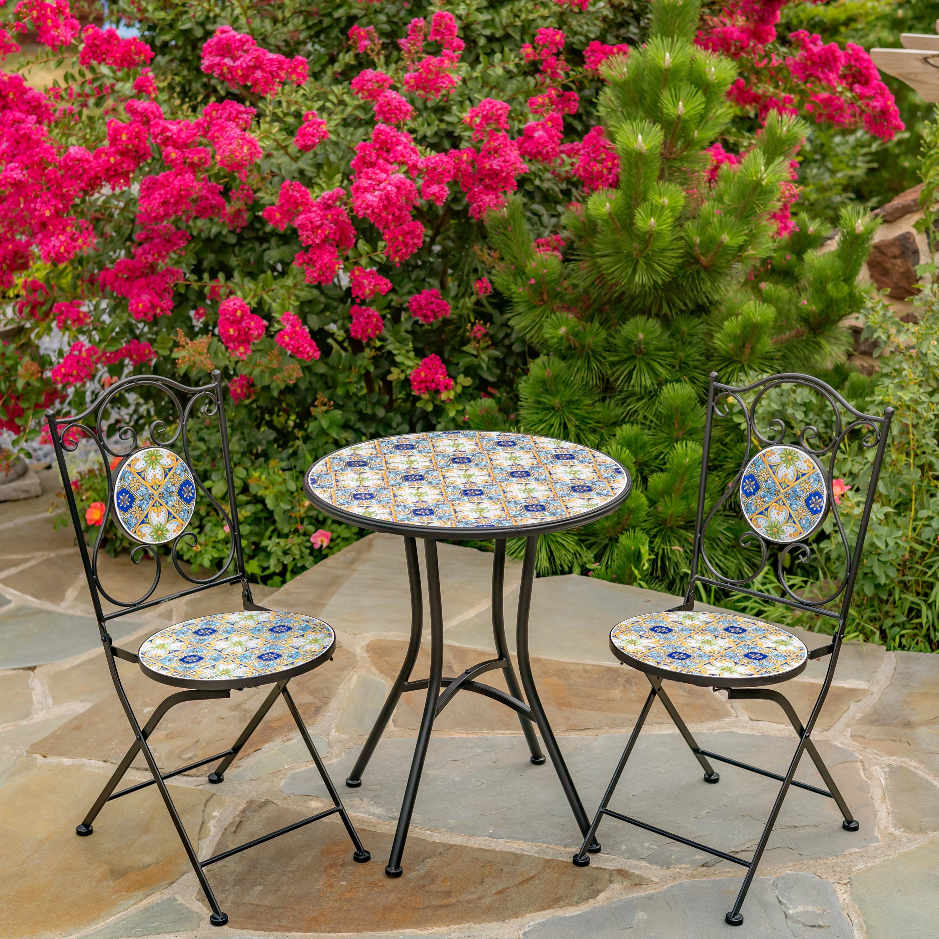 Mosaic Marquee Piece Metal Bistro Setting Outdoor Mosaic Bar Table
