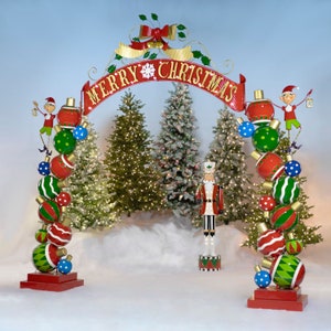 10.75 Ft Tall Large Iron &quot;Merry Christmas&quot; Archway with Santa&#39;s Elves