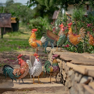 21&quot; Tall Galvanized Iron Rooster Garden Figurines in Assorted Styles