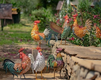 21&quot; Tall Galvanized Iron Rooster Garden Figurines in Assorted Styles