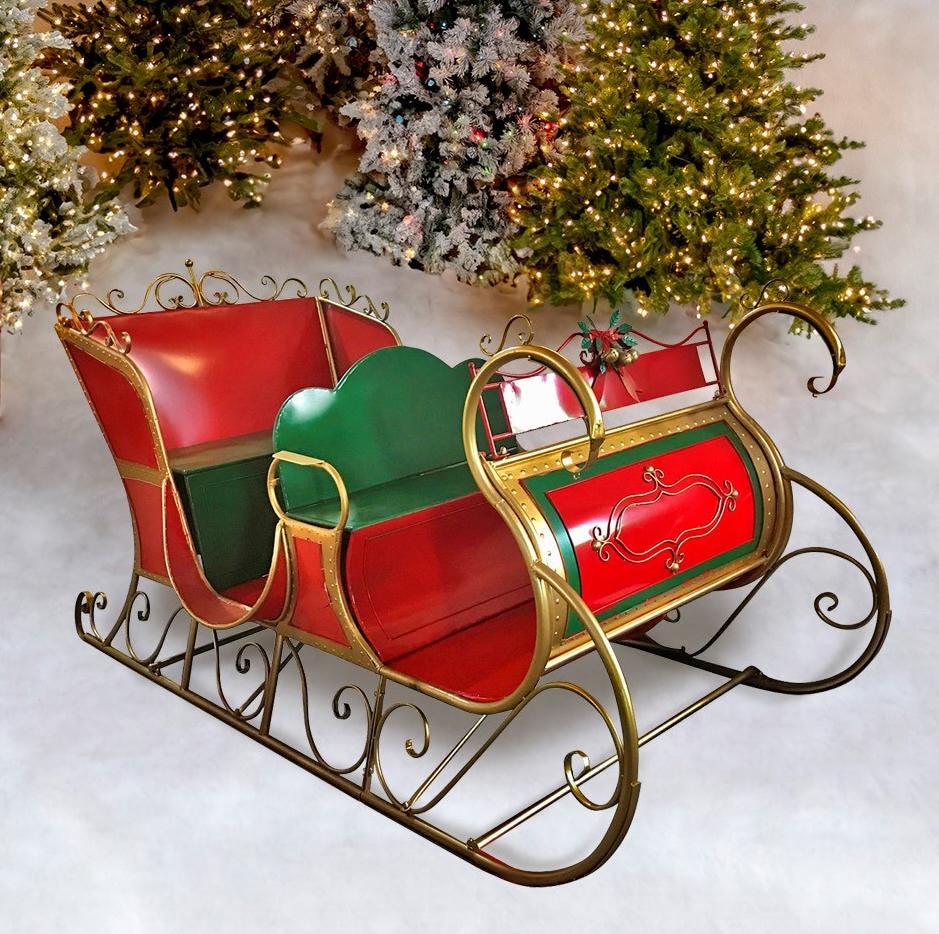 9ft Long Massive Life Sized Classic Metal Christmas Sleigh 9ft Long Massive Life Sized Classic Metal Christmas Sleigh