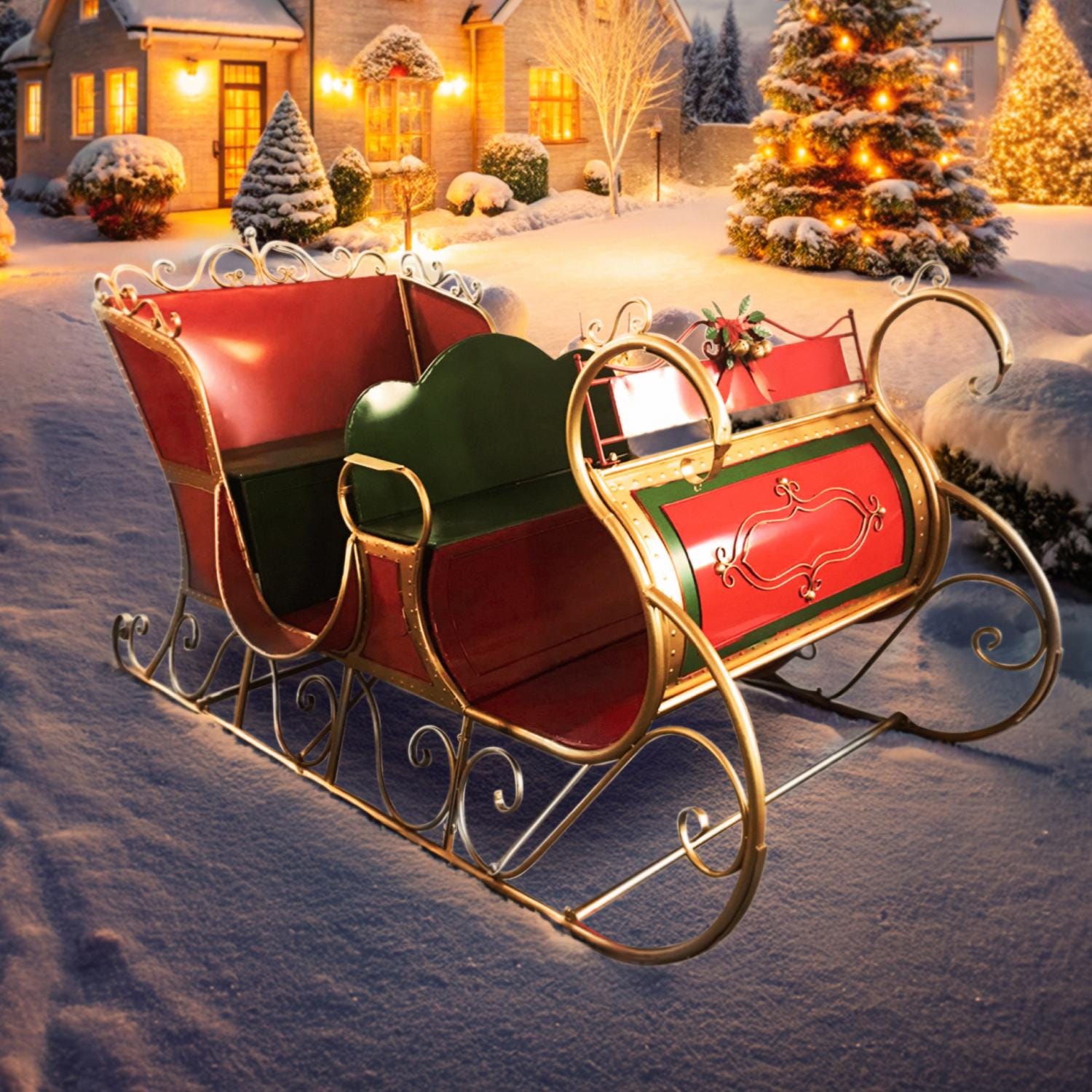 9ft Long Massive Life Sized Classic Metal Christmas Sleigh 9ft Long Massive Life Sized Classic Metal Christmas Sleigh