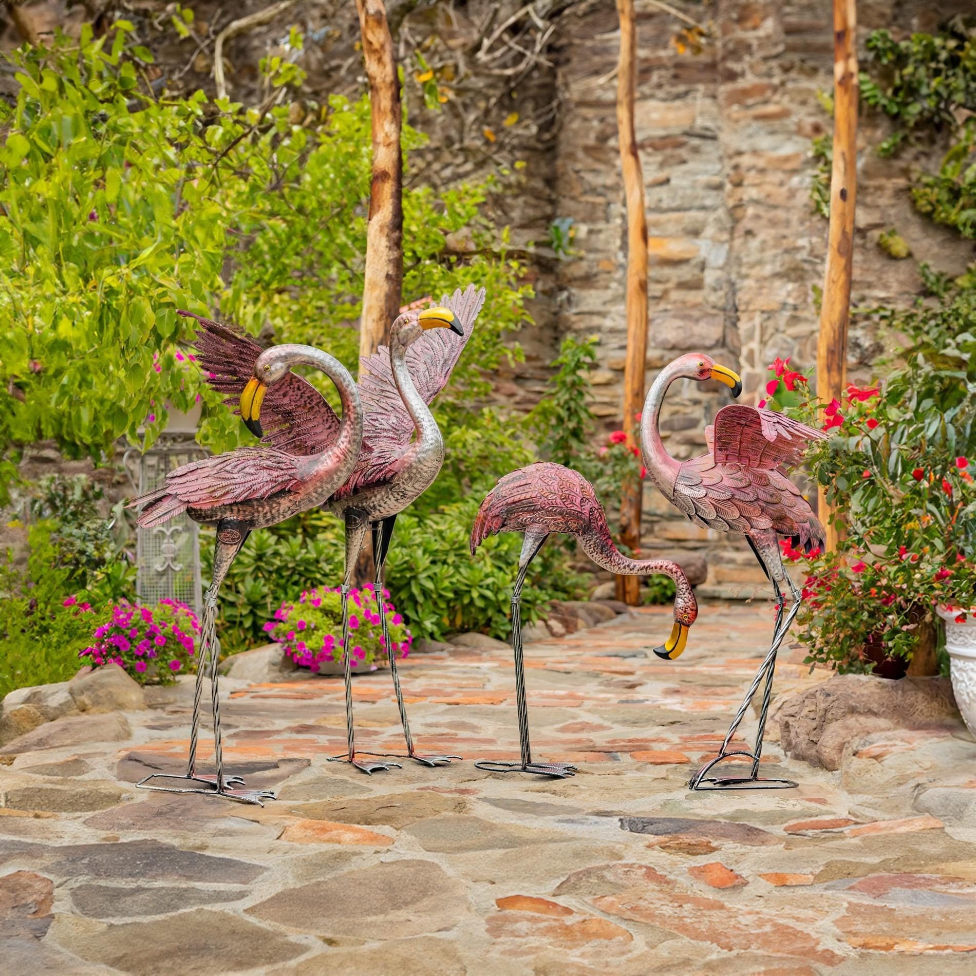 Set of 4 Metallic Pink Flamingo Garden Figurines in Assorted Styles - Etsy  Finland, image size:1900x1900