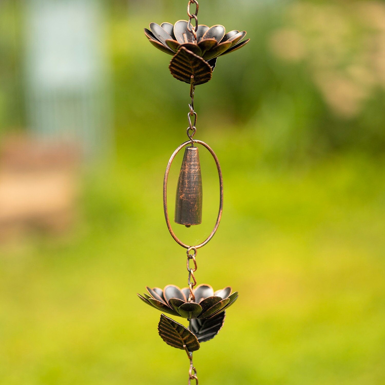 Iron Rain Chain with Peonies- 76" Long