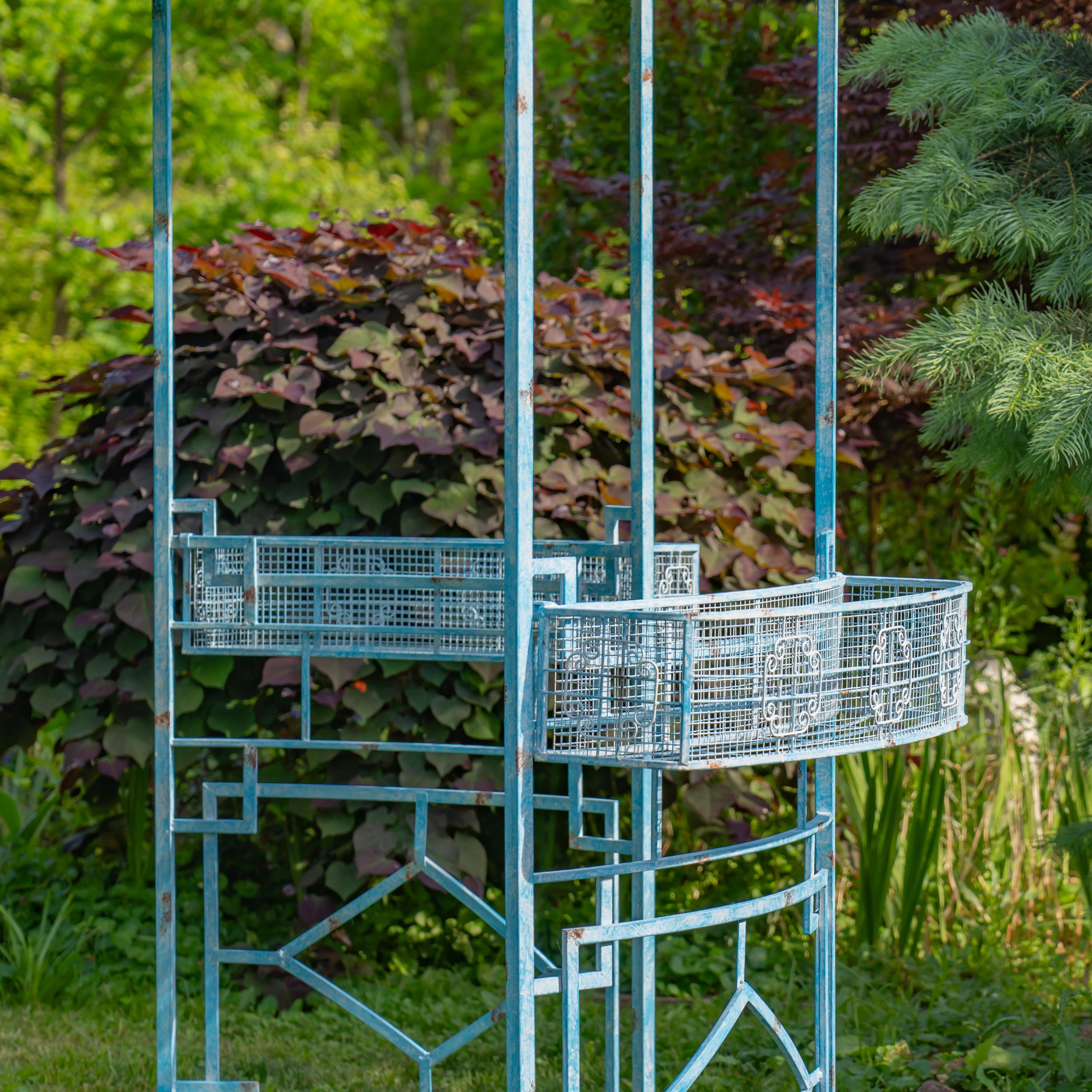 11.6ft. Tall Opulent Round Metal Gazebo With Side Walls & Planters