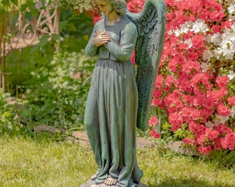 Ángel de magnesio de pie de 120 cm con corazón en bronce antiguo "Evangeline"