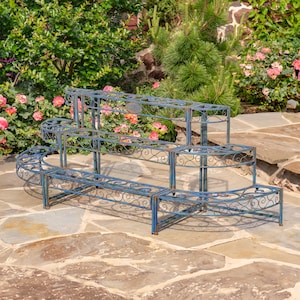 Three Tier Metal Riser Plant Stand Display in Cobalt Blue "Stephania"