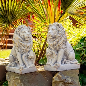 SET of 2 Magnesium Lions Garden Statue with Style Options