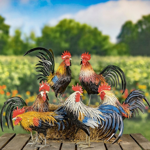 デニム 特大 ブリーチ アート 絵 一点物 店舗 展示品 2.3 Ft. Tall Fancy Ornate Rooster Decoration in 6 Assorted