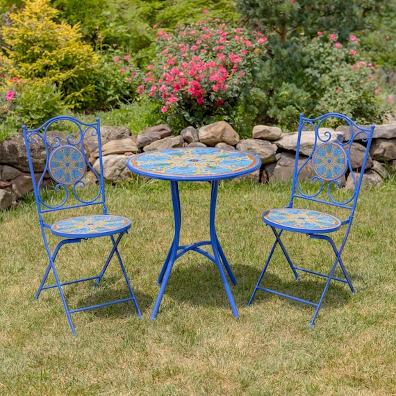 展示品■イタリア製■TOOU■17.6万■ステラ■6脚セット■スタッキング■ Mosaic Bistro Set - Teal & Gold 