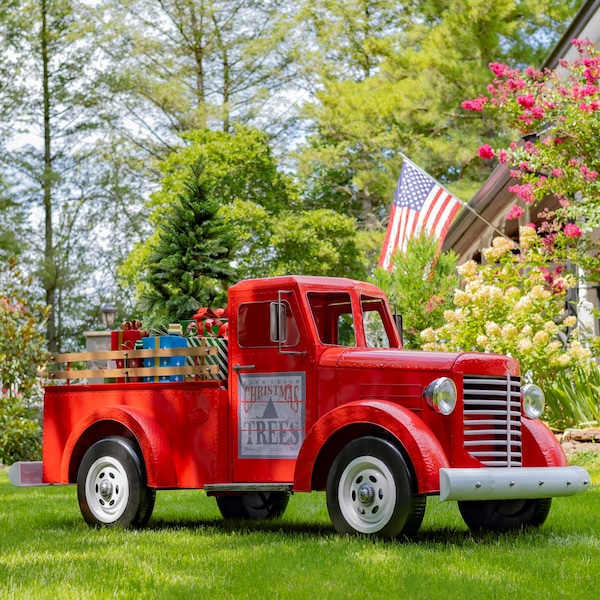 Yard Art Red Truck Etsy