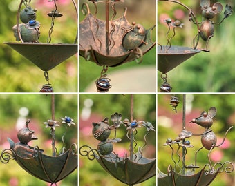 Assorted Animal Hanging Umbrella Birdfeeder Wind Chimes in Copper Bronze