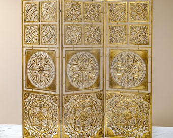 Three Panel Frosted Gold Folding Privacy Screen Decoration