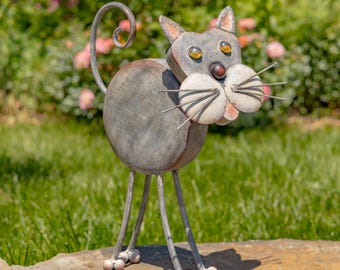 18" Tall Hand Painted Iron Cat Decoration with Bobblehead "Stacy"