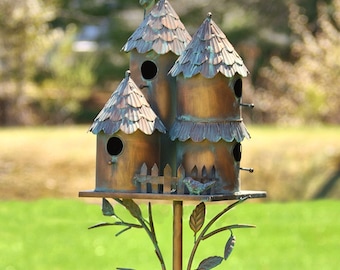 76.75" Tall Country Style Large Iron Birdhouse Stake "Pipersville"