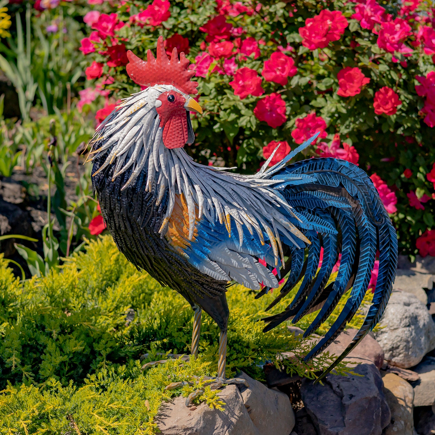 デニム 特大 ブリーチ アート 絵 一点物 店舗 展示品 2.3 Ft. Tall Fancy Ornate Rooster Decoration in 6 Assorted