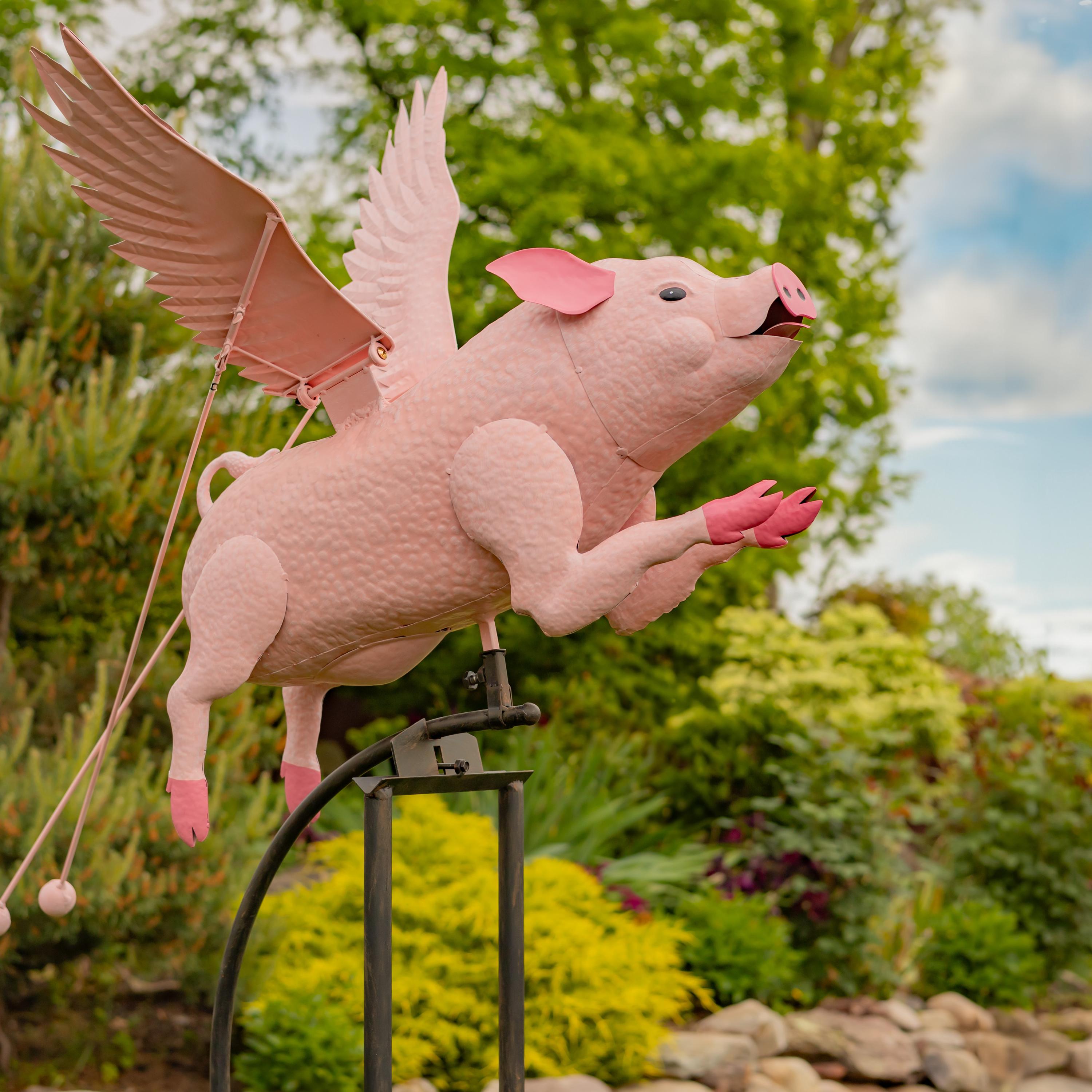 6.5ft. Tall Flying Pig Iron Rocking Stake 