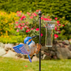 46.75&quot; Tall Iron Garden Stake with Hummingbird and Rain Gauge &quot;Skye&quot;