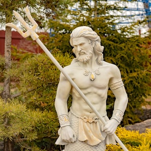 50&quot; Tall Magnesium Merman Garden Statue Holding Trident &quot;Roberto&quot;