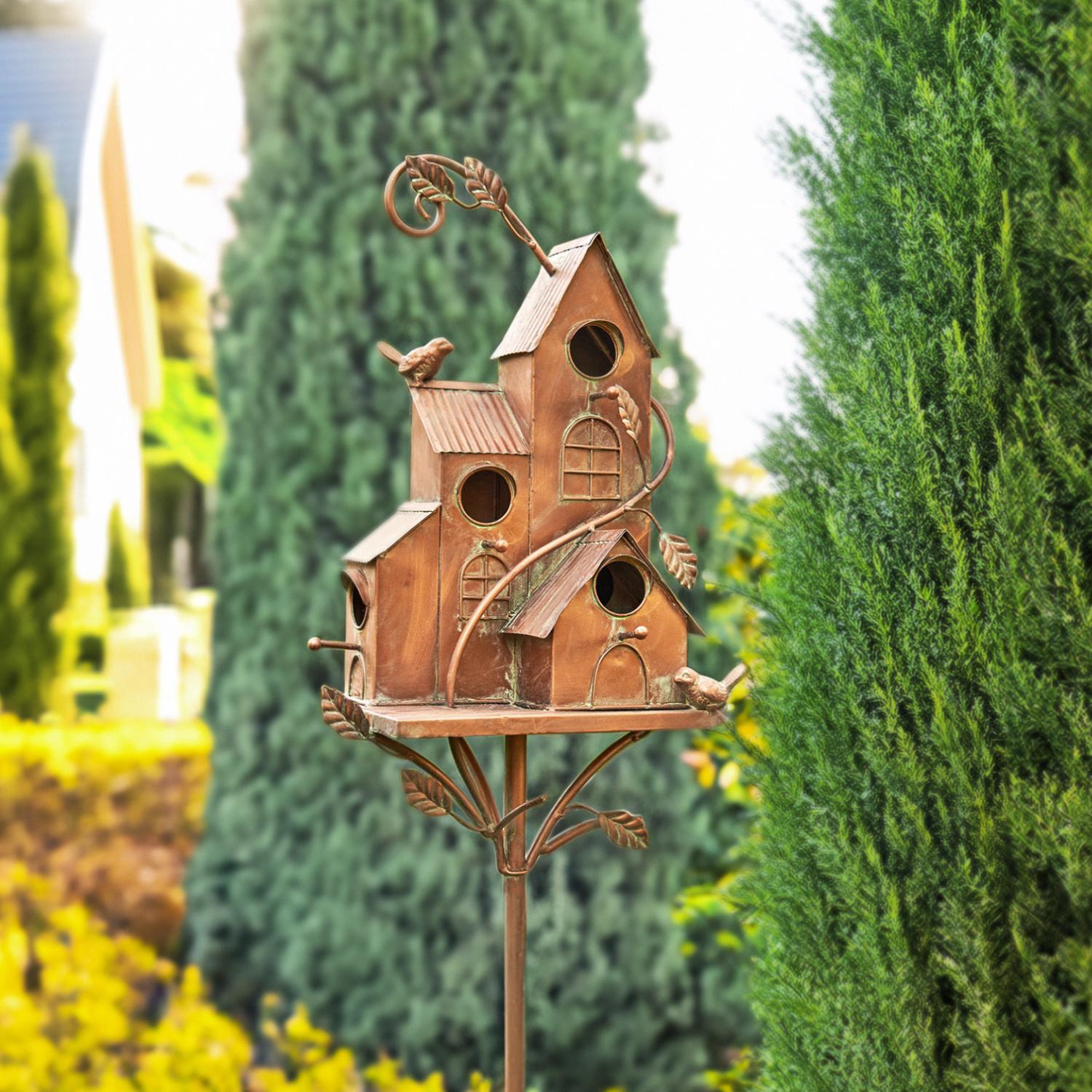ローズペンスタンド　FARM HOUSE レア Copper Colored Four Home Bungalow Birdhouse Garden Stake 
