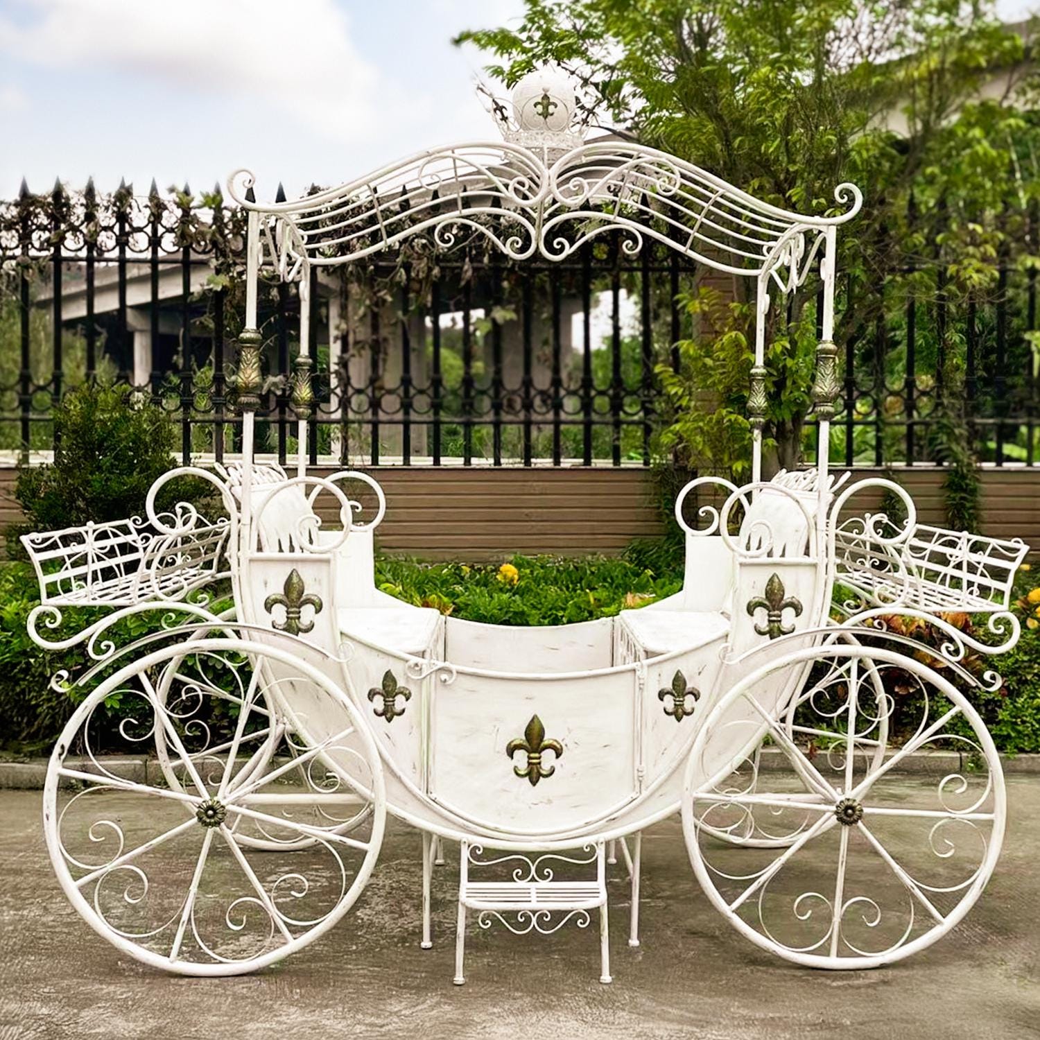 Large Parisian Style Iron Carriage With Planters 